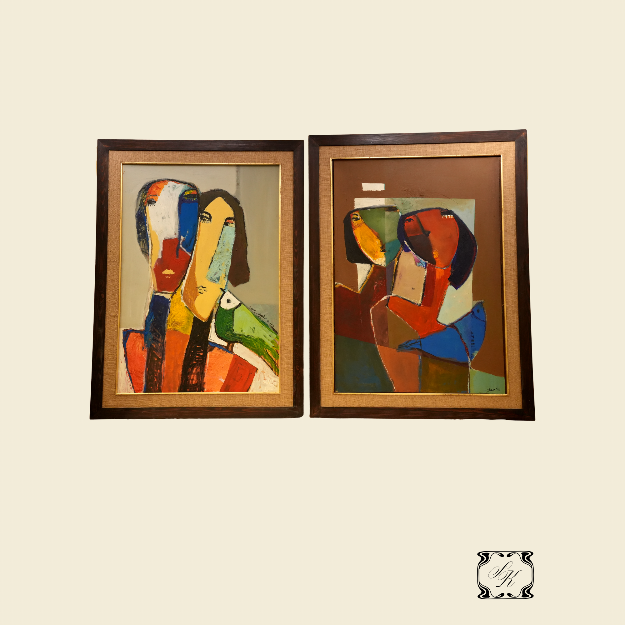 Modernist Abstract Figurative Oil Paintings by Saed, Contemporary