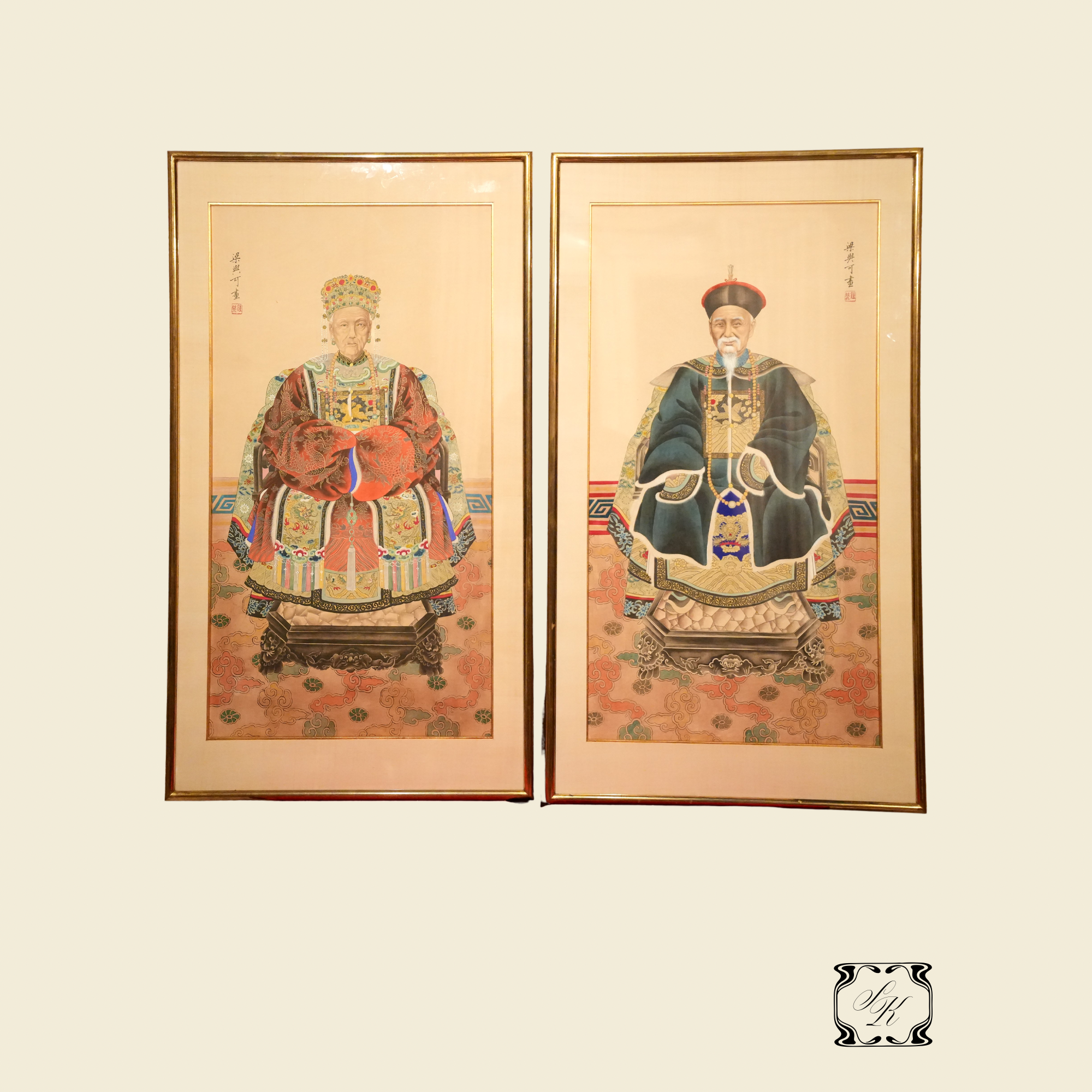 Chinese Qing Dynasty Emperor and Empress Portraits, Late 19th Century